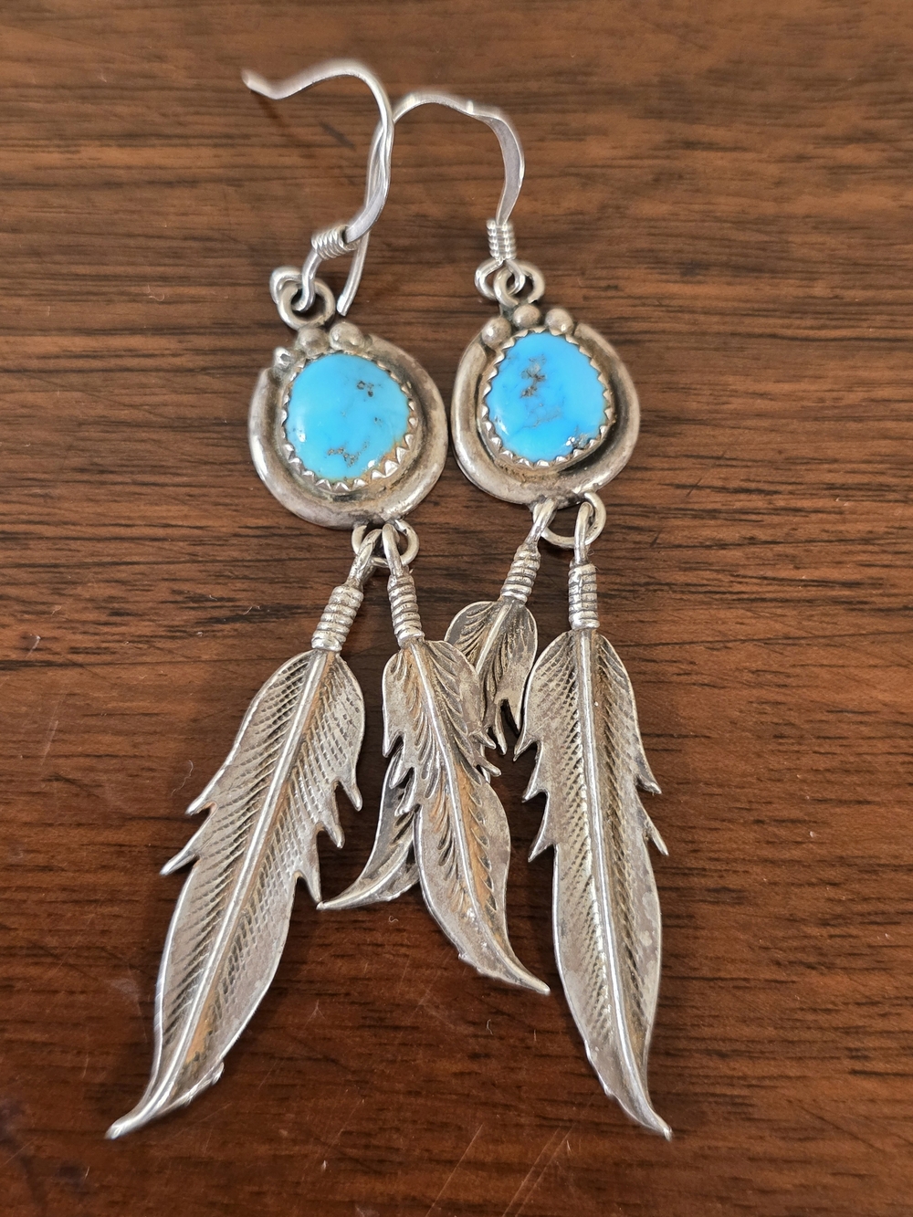 Vintage Eleanor Largo Sterling and Turquoise Feather Drop Earrings